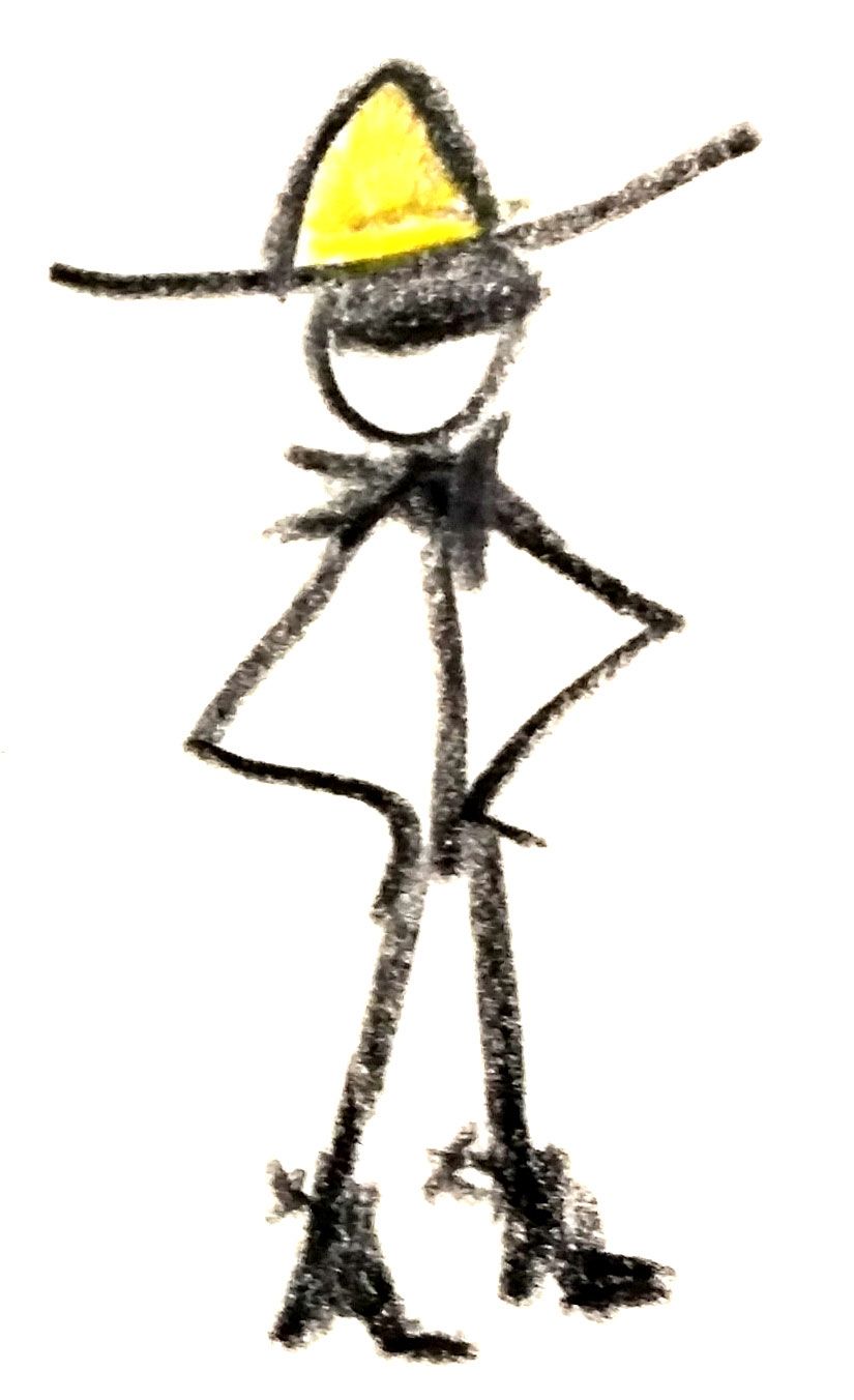 Stick figure of a cowboy.